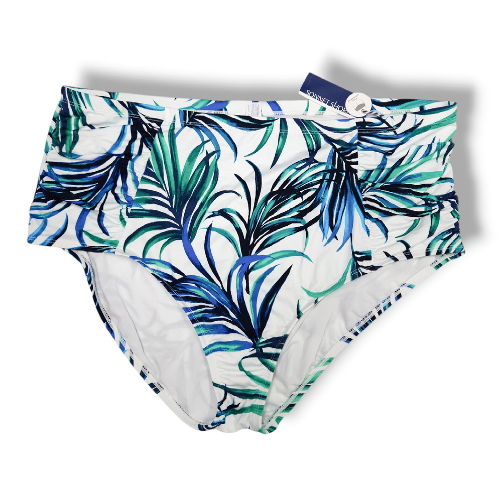 NWT Sonnet Shores Swimwear Size 22W Blue Leaf High Rise Bikini‎ Swimsuit Bottoms